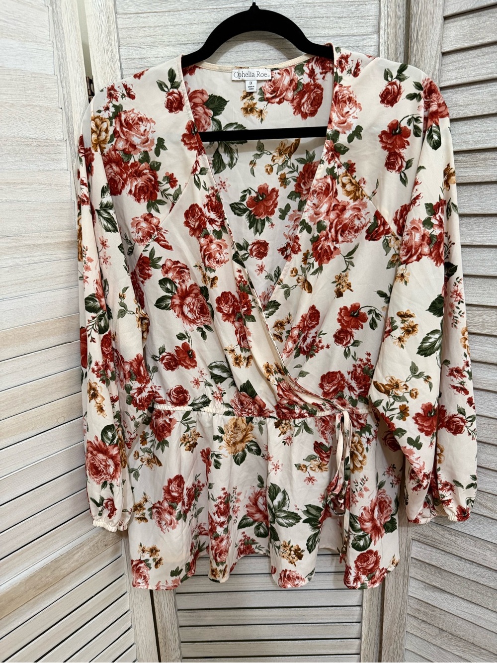 Ophelia Roe Cream Floral Faux Wrap Blouse with Waist Tie